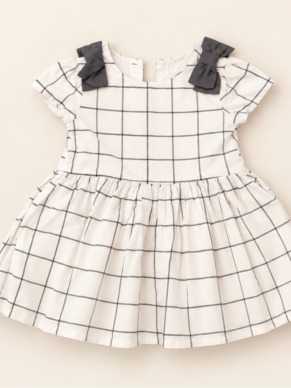 Carter's Cream Windowpane Dress with Gray Bows